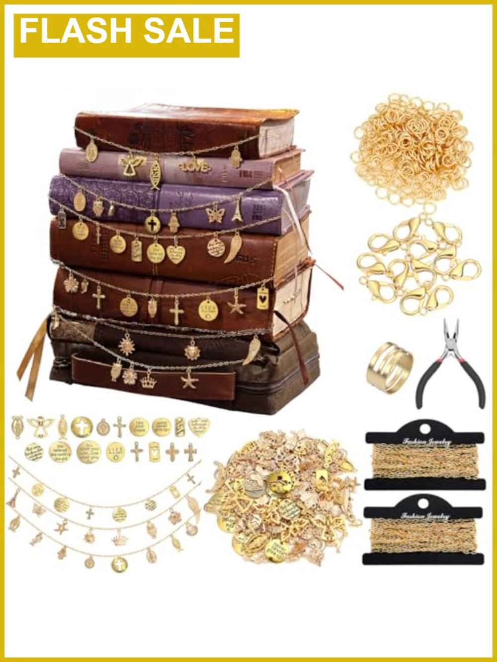 DIY Bible Charm Jewelry Making Kit Gold Finish 346 Pcs Bookmarks Crafts